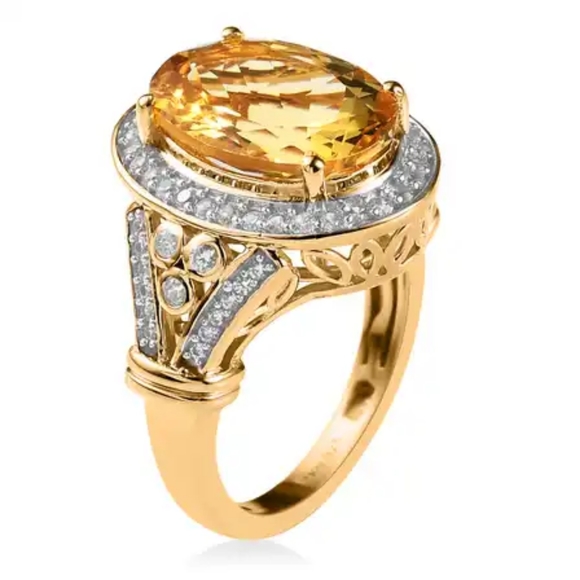 SOLD Rare Brazilian Heliodor Halo Ring in Vermeil Yellow Gold Over Sterling S… - Picture 1 of 12